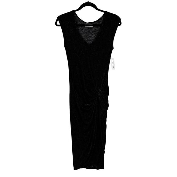 Velvet Sleeveless Black Midi Damara Dress with Side Knot Detail Black NWT - Picture 1 of 7